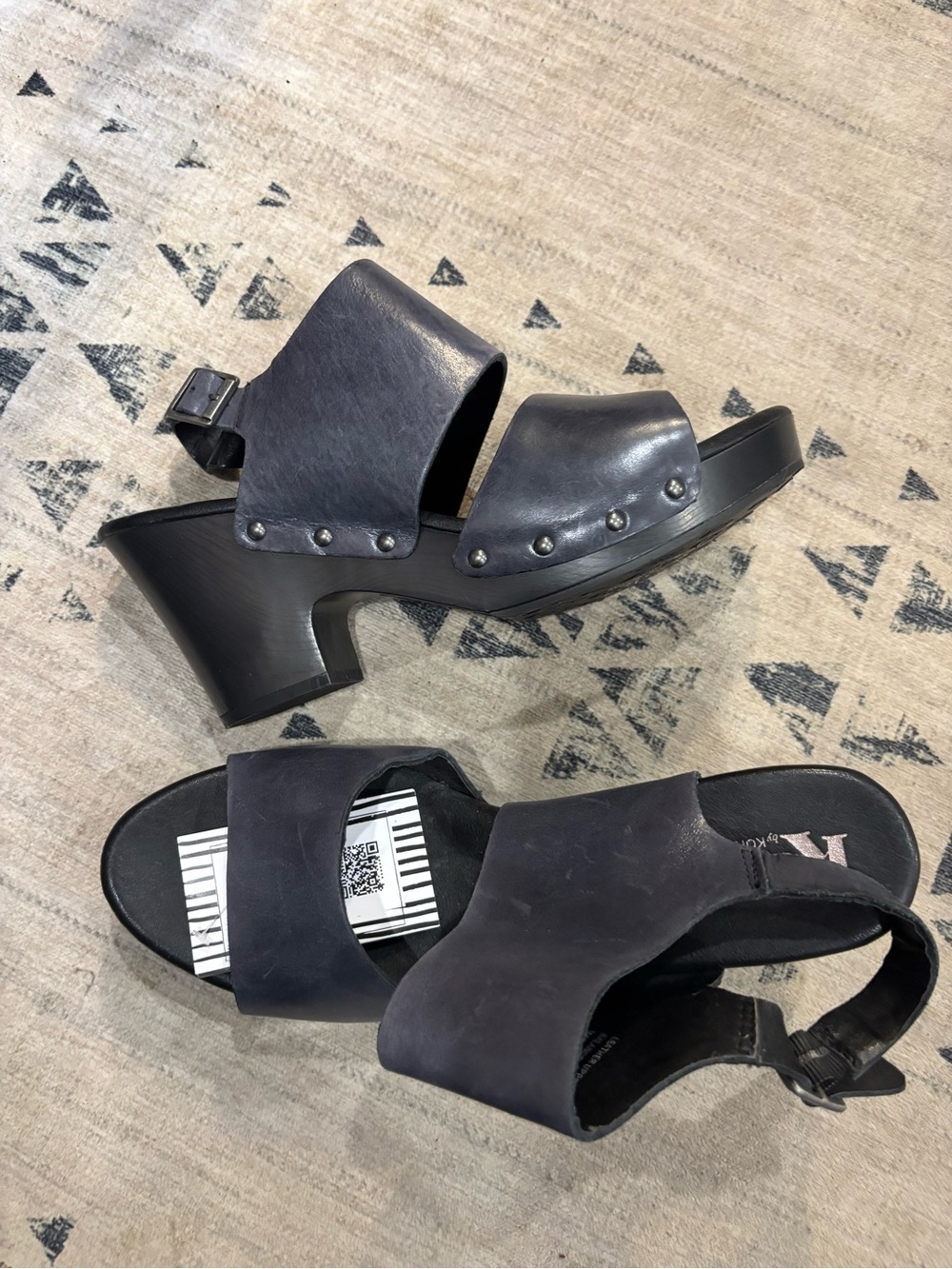 Kork-Ease Black Studded Leather Slingback Heels size 12 NWOT